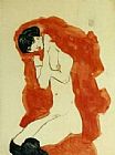 Egon Schiele Girl with Red Blanket painting